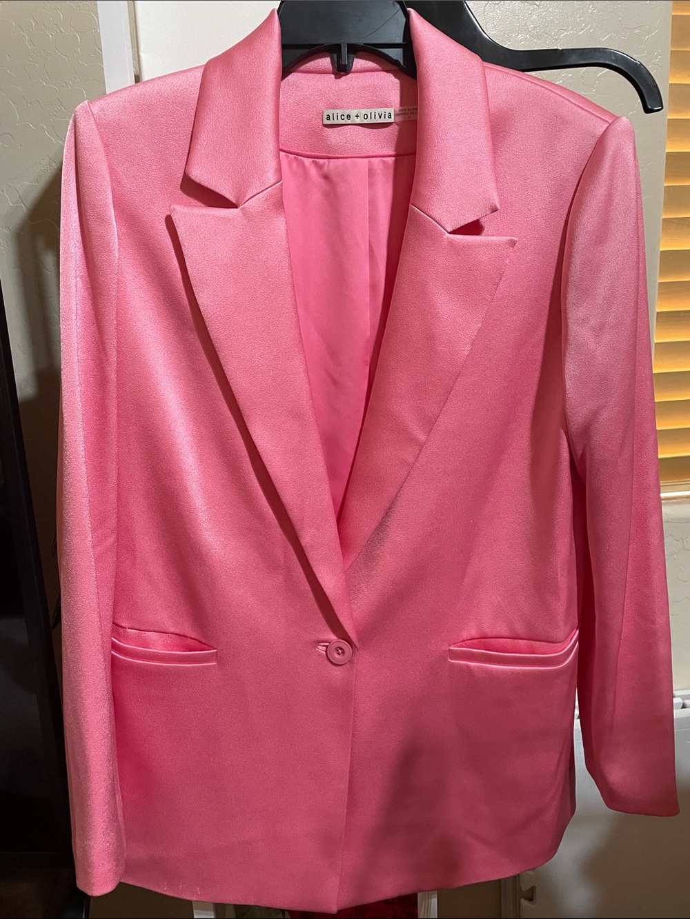 Alice + Olivia Hot Pink Satin Single-Button Blazer